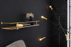 Massives Wandregal HERITAGE 75cm natur Pinienholz gold Metall