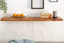 Massives Wandregal MAMMUT 115cm braun Sheesham stone finish Regalbrett Baumkante