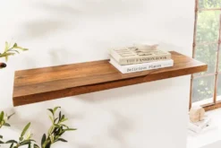 Massives Wandregal PURE 60cm braun stone finish Sheeshamholz Steckregal