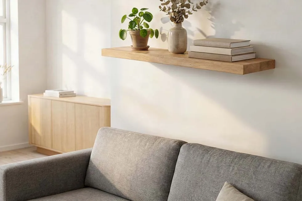 Massives Wandregal PURE 60cm Mango natur cream finish Mangoholz Steckregal