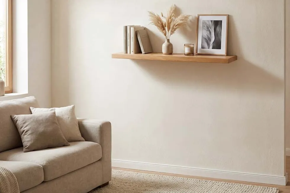 Massives Wandregal PURE 80cm Mango natur cream finish Mangoholz Steckregal