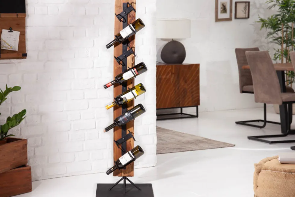Massives Weinregal BARRACUDA 140cm Teakholz rustikaler Flaschenhalter