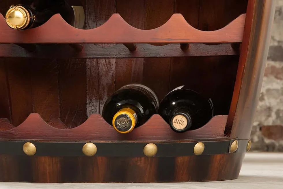 Massives Weinregal BODEGA 80cm coffee braun Pinie Fass-Bartisch für 23 Flaschen