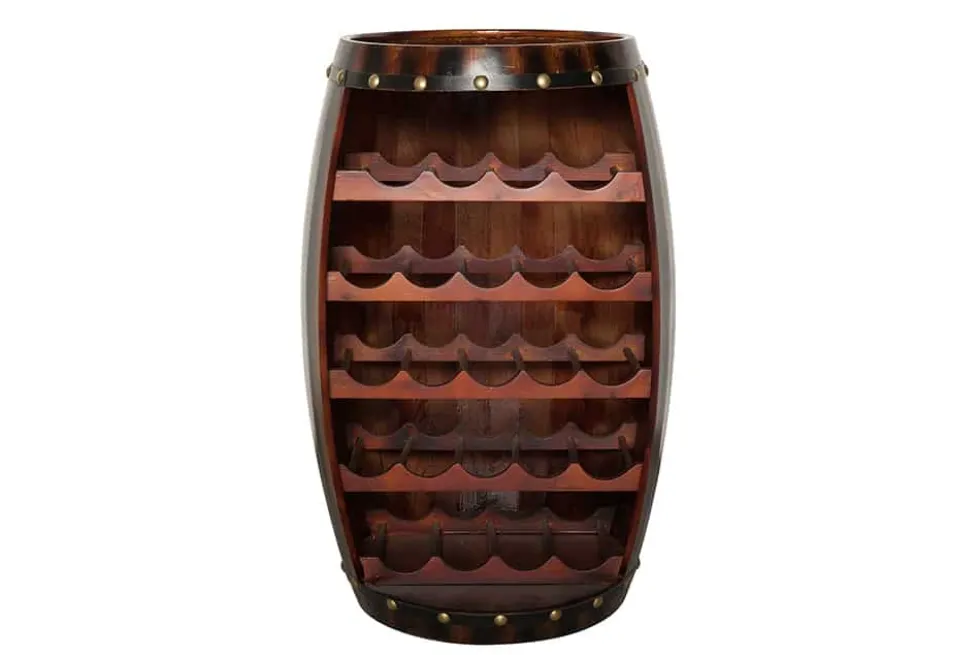 Massives Weinregal BODEGA 80cm coffee braun Pinie Fass-Bartisch für 23 Flaschen