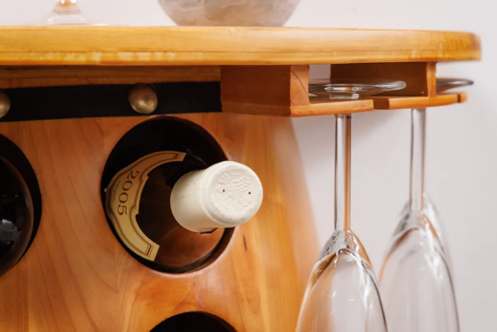 Massives Weinregal BODEGA 84cm natur Pinienholz Weinfass Barschrank für 14 Flaschen