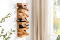 Massives Weinregal MAKASSAR 80cm recyceltes Teakholz für 5 Flaschen Wandregal