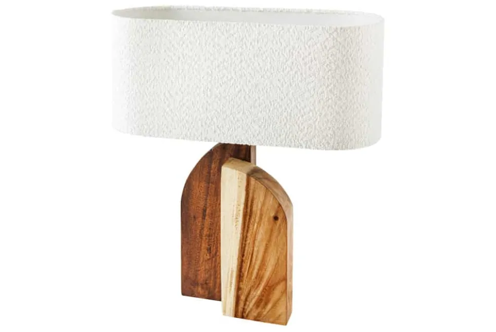 Massive Tischlampe LOVERS 60cm natur Regenbaumholz weißer Stoffschirm