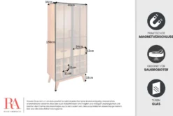 Massive Vitrine SEVEN SEAS 150cm natur Pinie Industrial-Türen Metall Barschrank
