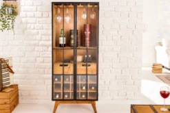 Massive Vitrine SEVEN SEAS 150cm natur Pinie Industrial-Türen Metall Barschrank