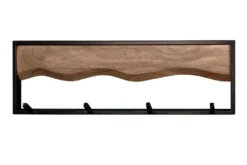 Massive Wandgarderobe AMAZONAS 60cm Mangoholz Metall schwarz mit 4 Kleiderhaken
