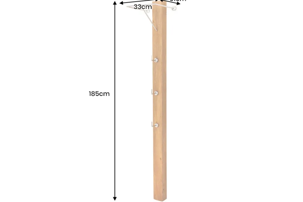 Massive Wandgarderobe JAVA 185cm recyceltes Teakholz mit drei Kleiderhaken