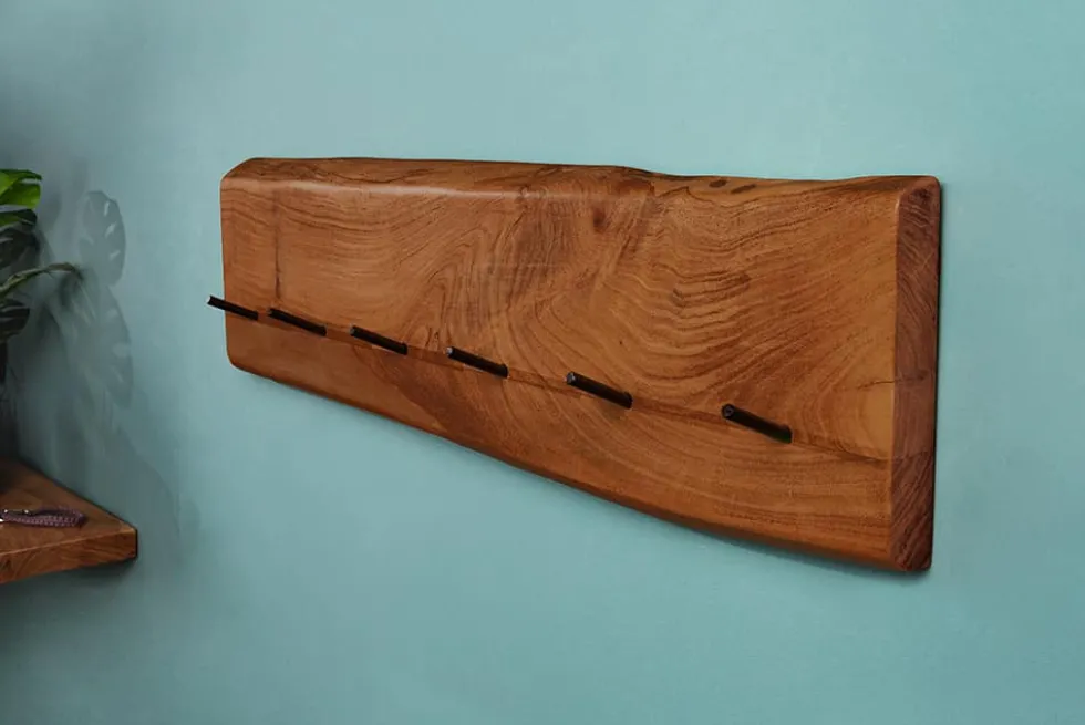 Massive Wand-Garderobe MAMMUT 80cm Akazie mit 6 Kleiderhaken