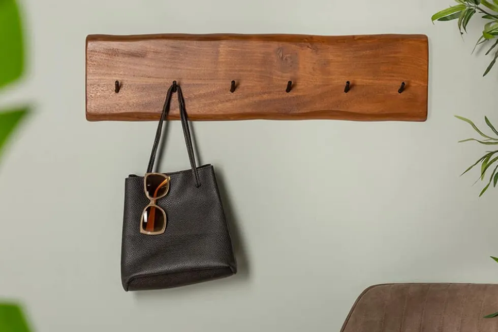 Massive Wand-Garderobe MAMMUT 80cm Akazie mit 6 Kleiderhaken