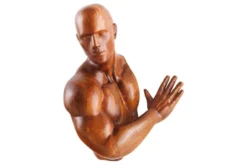 Massive Wandskulptur SOUL 60cm braun Mangoholz Wanddeko Athleten-Figur