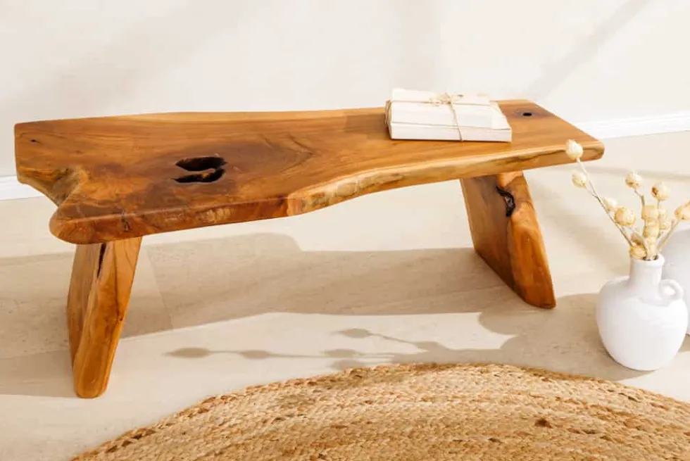 Massivholz Bank ROOT 100cm braun natur Teak Baumstamm
