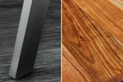 Massivholz Bartisch MAMMUT 120cm natur Akazie Baumkante Metall schwarz mit Fußablage