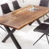 Massivholz Baumkanten Esstisch AMAZONAS 180cm braun Sheesham schwarze Metallbeine