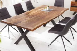 Massivholz Baumkanten Esstisch AMAZONAS 180cm braun Sheesham schwarze Metallbeine