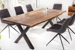 Massivholz Baumkanten Esstisch AMAZONAS 180cm braun Sheesham schwarze Metallbeine