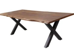 Massivholz Baumkanten Esstisch AMAZONAS 180cm braun Sheesham schwarze Metallbeine