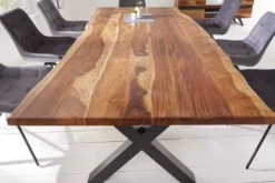 Massivholz Baumkanten Esstisch AMAZONAS 180cm braun Sheesham schwarze Metallbeine