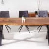 Massivholz Baumkanten Esstisch AMAZONAS 200cm braun Sheesham schwarzes Metallgestell