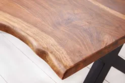 Massivholz Baumkanten Esstisch AMAZONAS 200cm braun Sheesham schwarzes Metallgestell