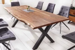 Massivholz Baumkanten Esstisch AMAZONAS 200cm braun Sheesham schwarzes Metallgestell