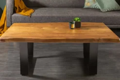 Massivholz Baumstamm Couchtisch MAMMUT 110cm Akazie schwarzes Metallgestell 3,5cm Tischplatte