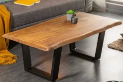 Massivholz Baumstamm Couchtisch MAMMUT 110cm Akazie schwarzes Metallgestell 3,5cm Tischplatte