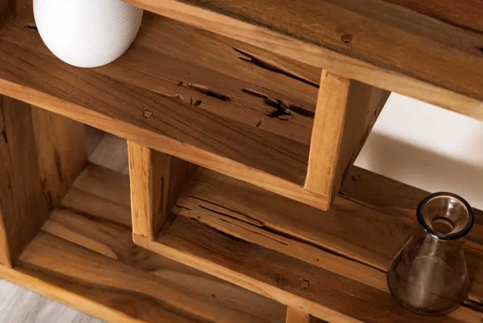 Massivholz Bücherregal JAVA 200cm natur Teakholz Standregal Raumtrenner recycelt