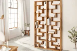 Massivholz Bücherregal JAVA 200cm natur Teakholz Standregal Raumtrenner recycelt