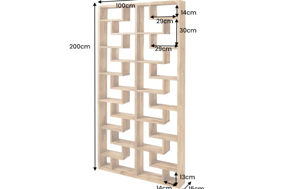 Massivholz Bücherregal JAVA 200cm natur Teakholz Standregal Raumtrenner recycelt