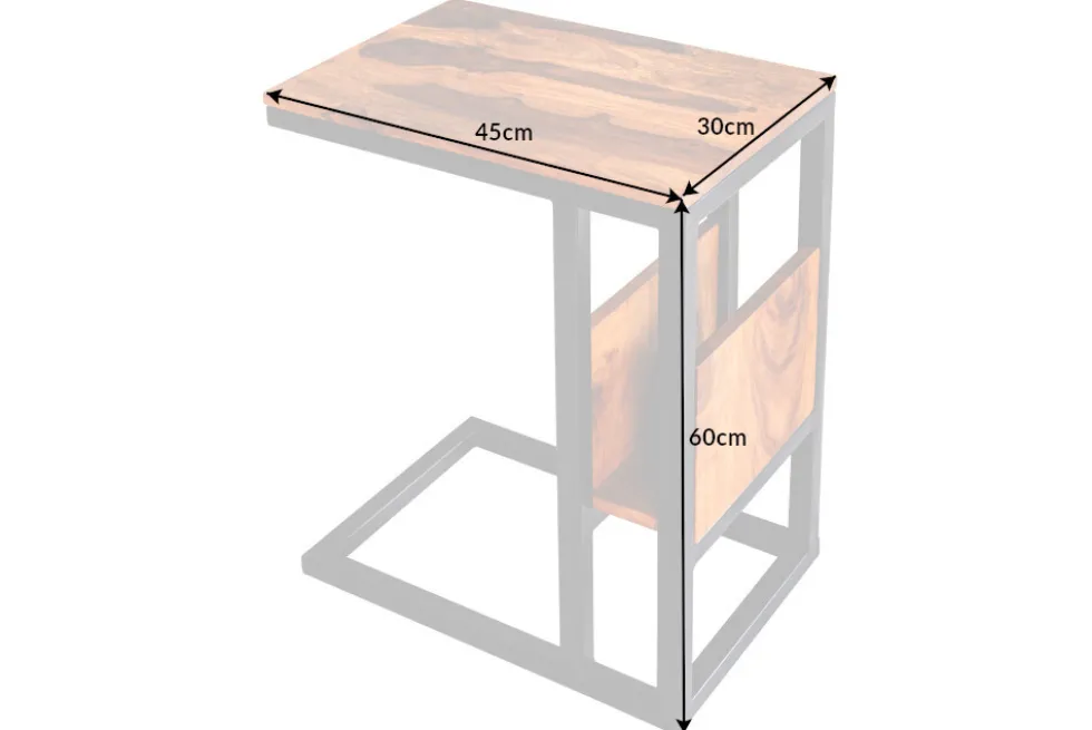Massivholz Beistelltisch CONCIERGE 60cm braun Sheesham stone finish mit Stauraum