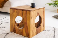Massivholz Beistelltisch CUBUS 40cm Sheesham stone finish Hocker