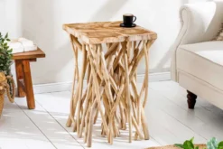 Massivholz Beistelltisch DRIFTWOOD 60cm natur Teak viereckig im Stelzen-Design