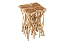 Massivholz Beistelltisch DRIFTWOOD 60cm natur Teak viereckig im Stelzen-Design