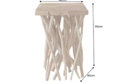 Massivholz Beistelltisch DRIFTWOOD 60cm natur Teak viereckig im Stelzen-Design