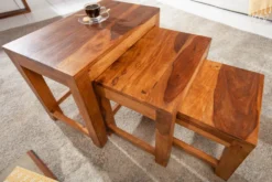 Massivholz Beistelltische 3er Set MONSOON 45cm braun Sheesham stone finish Couchtisch
