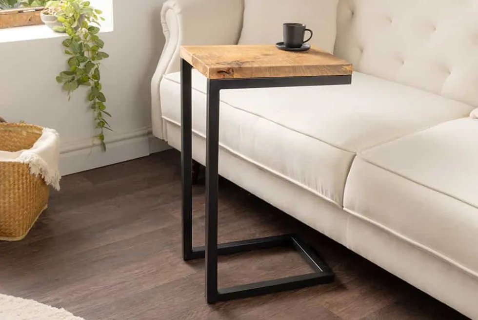 Massivholz Beistelltisch GASTON 65cm natur Mangoholz Metall schwarz handmade