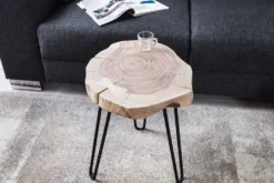 Massivholz Beistelltisch GOA 40cm natur Akazie Baumstamm Metall schwarz Hairpin Legs