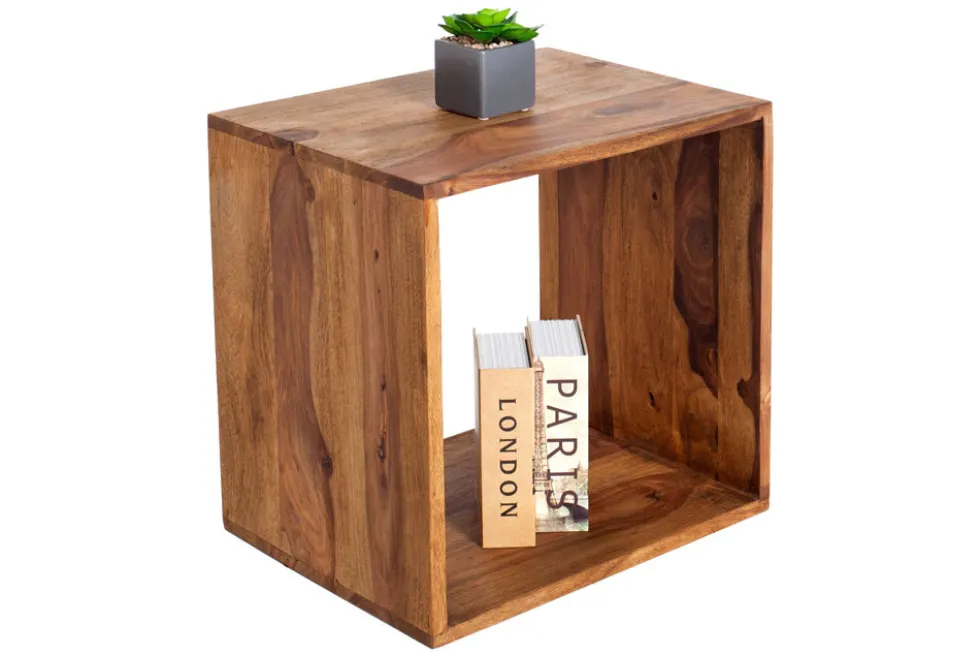 Massivholz Beistelltisch MAKASSAR 45cm braun Sheesham stone finish Regal handmade