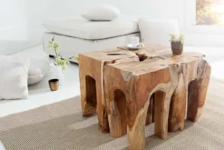 Massivholz Beistelltisch MOLAR 30cm Hocker Teak Block aus einem Stück gefertigt