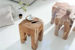 Massivholz Beistelltisch MOLAR 30cm Hocker Teak Block aus einem Stück gefertigt