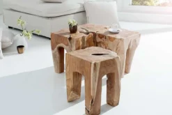 Massivholz Beistelltisch MOLAR 30cm Hocker Teak Block aus einem Stück gefertigt