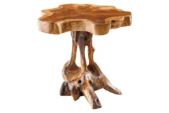 Massivholz Beistelltisch ROOT 40cm natur Teak aus Wurzelholz im Stelzen-Design