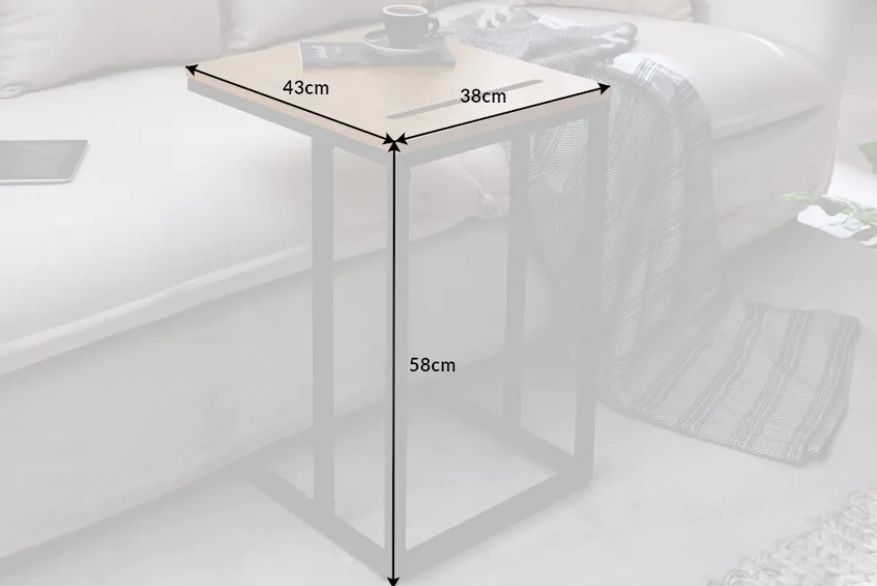 Massivholz Beistelltisch SCANDINAVIA 45cm natur Wildeiche Metall schwarz Laptoptisch