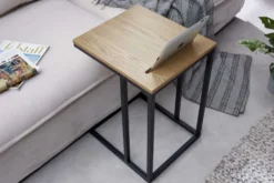 Massivholz Beistelltisch SCANDINAVIA 45cm natur Wildeiche Metall schwarz Laptoptisch