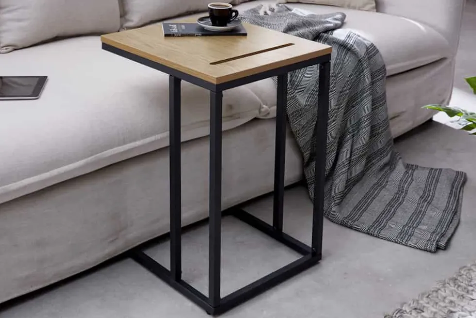 Massivholz Beistelltisch SCANDINAVIA 45cm natur Wildeiche Metall schwarz Laptoptisch