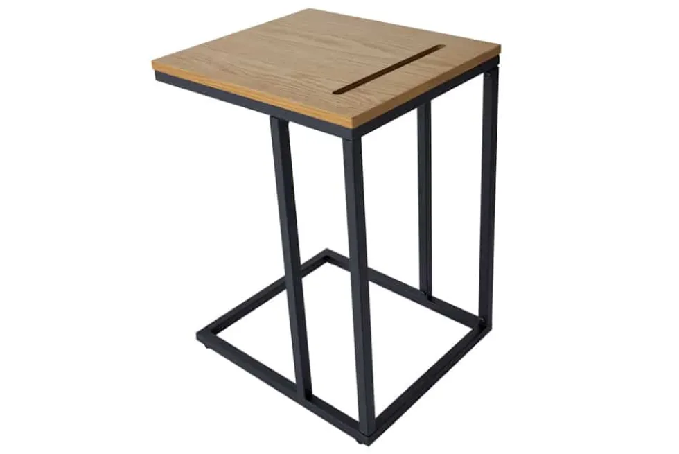 Massivholz Beistelltisch SCANDINAVIA 45cm natur Wildeiche Metall schwarz Laptoptisch